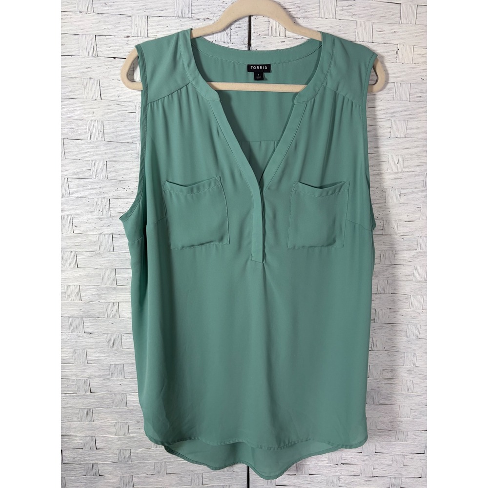 Torrid Womens Blouse Sage Green Georgette Sleeveless V-Neck Plus Size